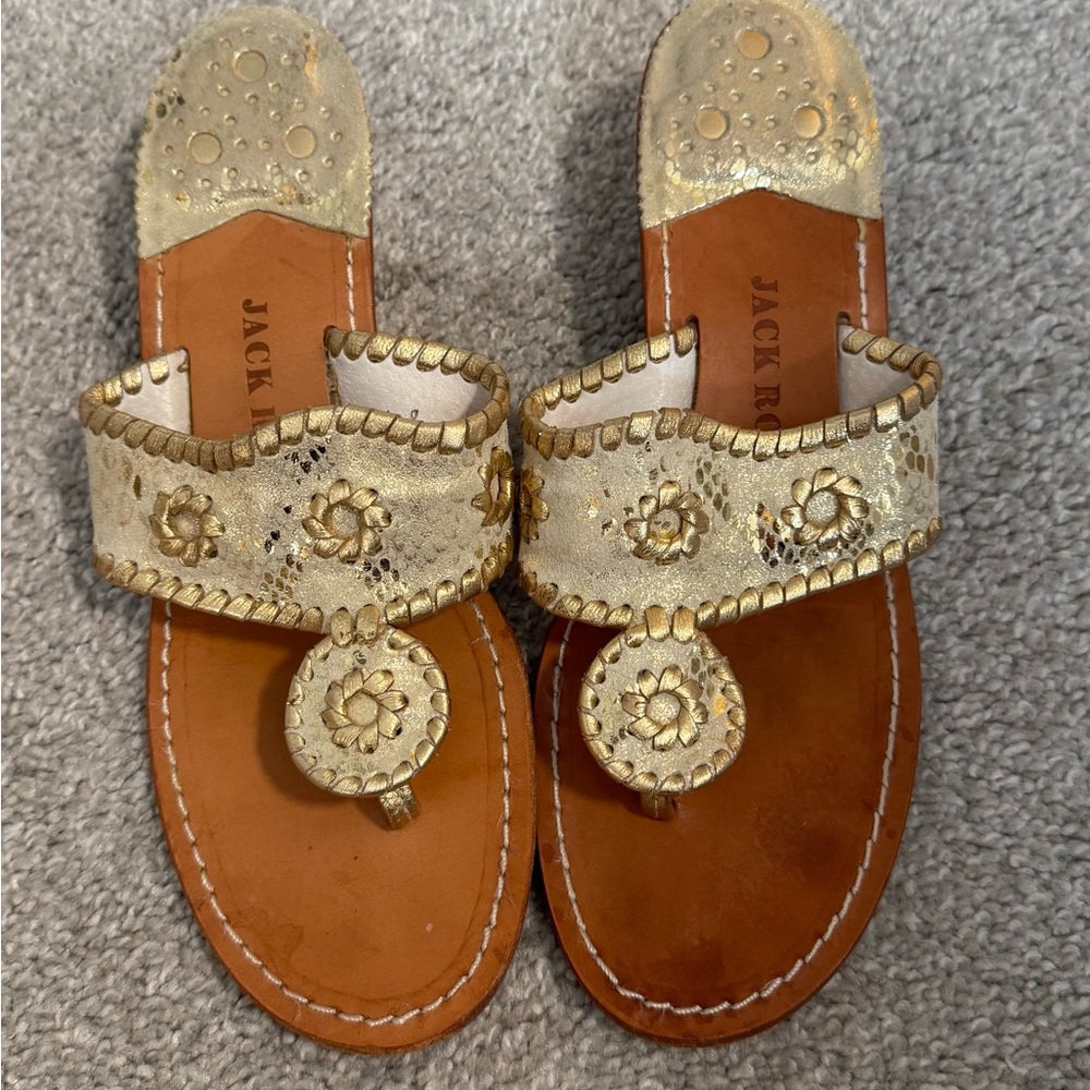 Jack Rogers Gold Leather Sandal - Women's Slip-On Thong